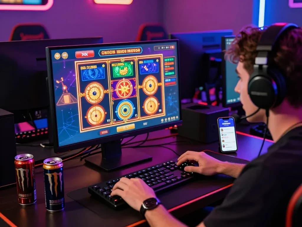 Engaging slot gacor player enjoying an immersive online gaming experience in a vibrant setting.