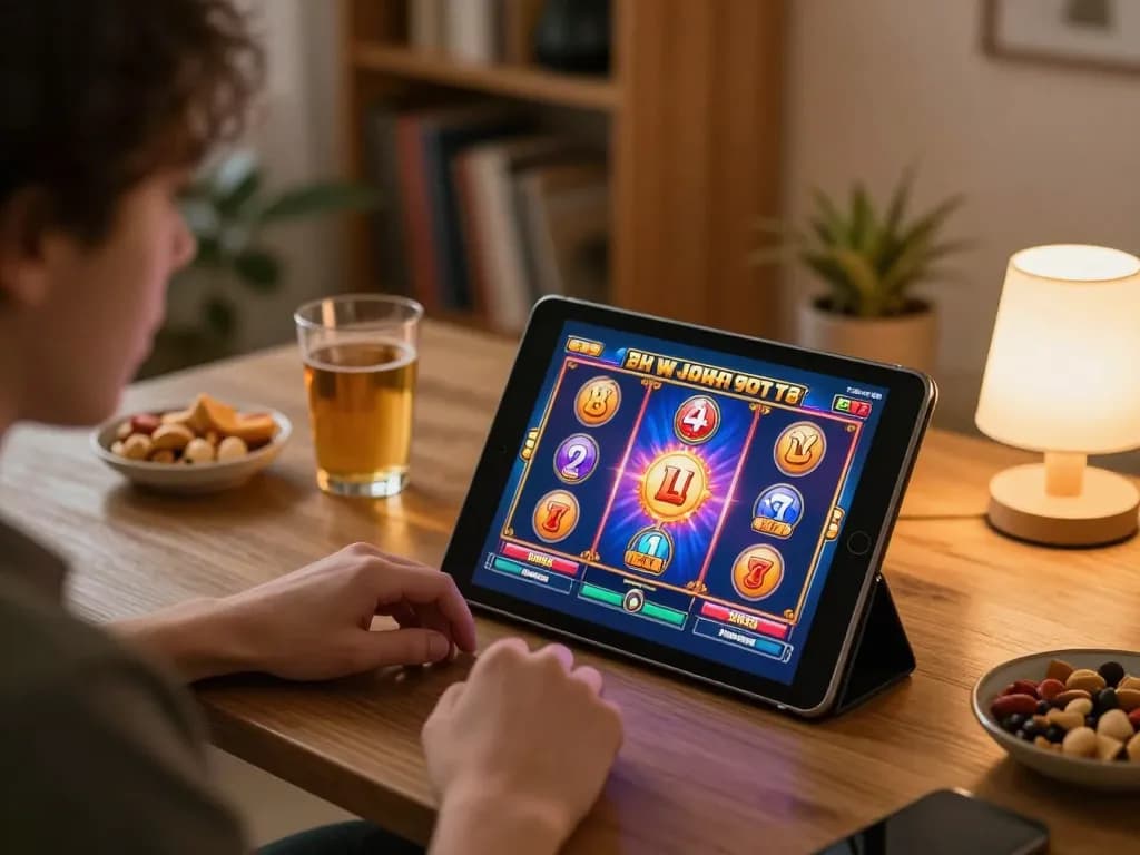 Player enjoying an exciting slots game on Jilipinas at home with vibrant graphics visible on the screen