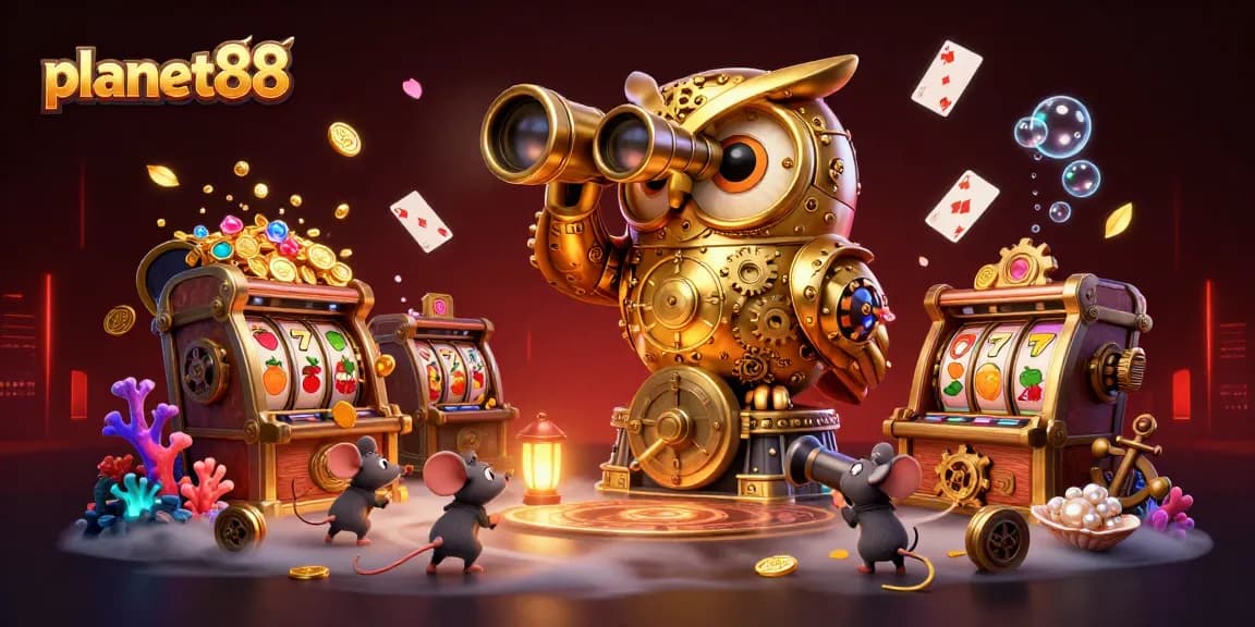 Engage in thrilling gameplay with planet88's magical owl casino scene featuring gold coins and vibrant elements.