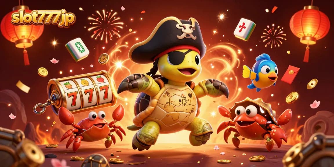 Engage with slot777jp's thrilling 3D scene featuring luck and treasure elements in a vibrant atmosphere.