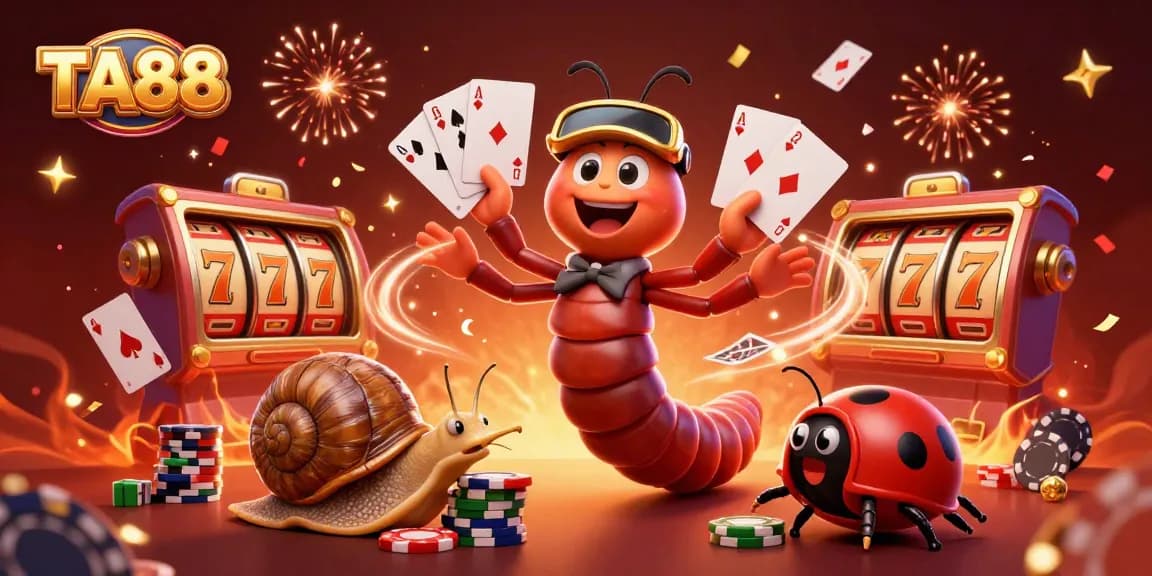 Engage in thrilling gameplay at TA88 with 3D characters celebrating around vibrant casino elements.