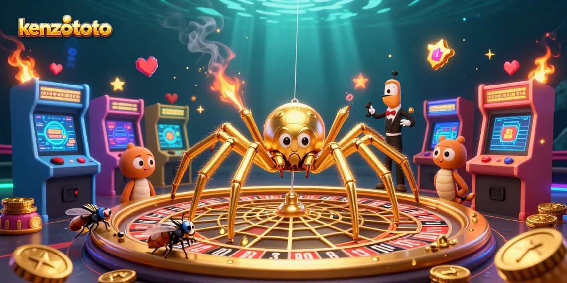 Experience the excitement of kenzototo with a golden spider spinning a roulette wheel web.
