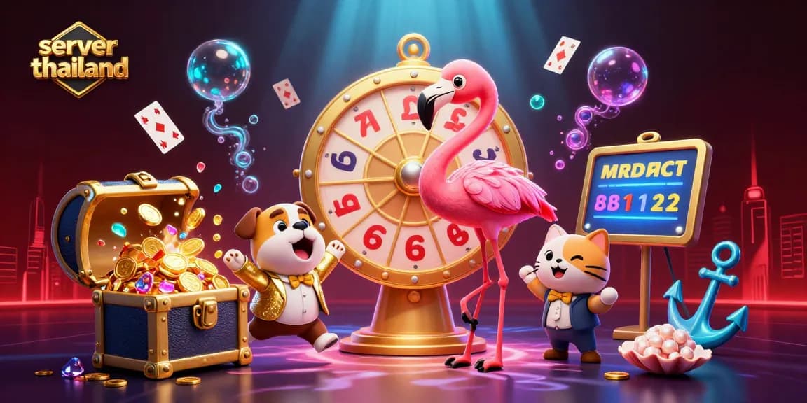 Experience the thrill of gaming at server thailand with vibrant casino elements and energetic characters.