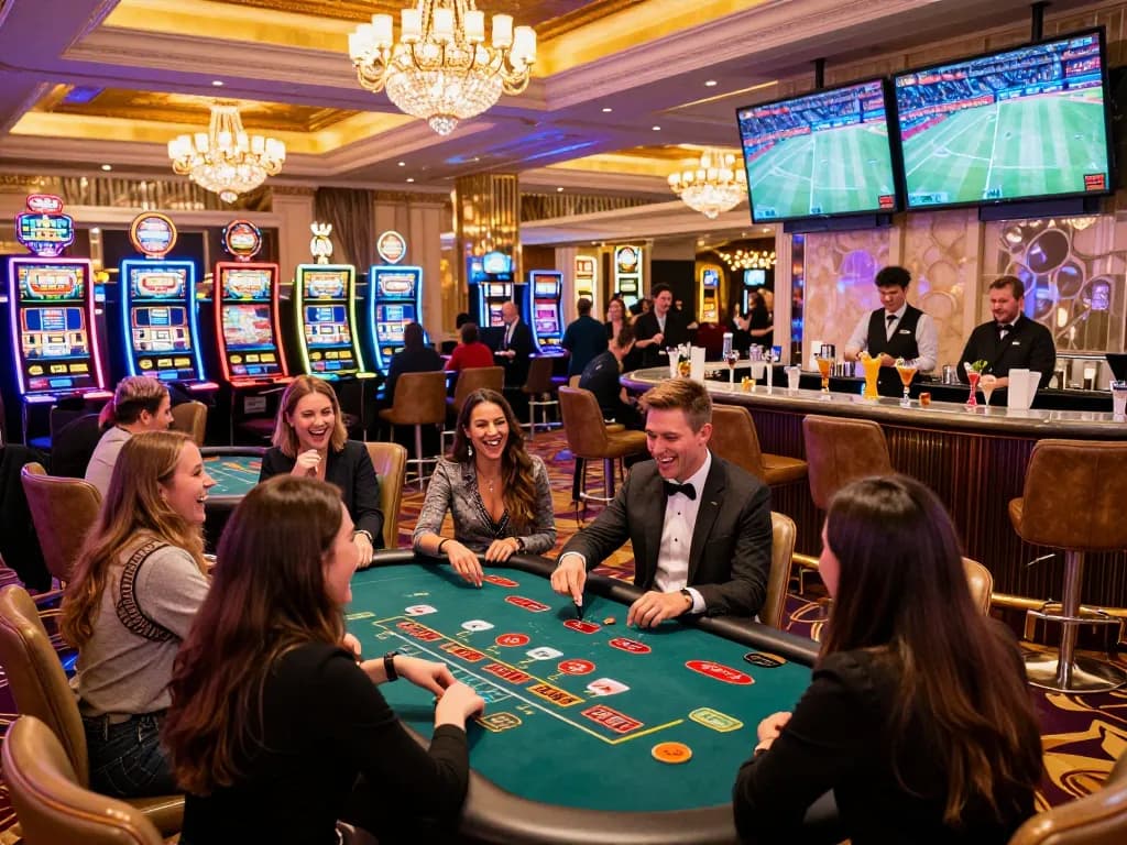 Exciting casino scene in Hong Kong showcasing diverse players at games, vibrant atmosphere, and luxurious surroundings.