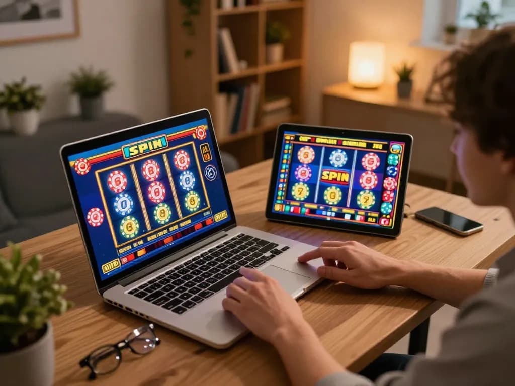 Engaging online gaming with slot gacor opportunity on laptop, showcasing a vibrant gameplay atmosphere.