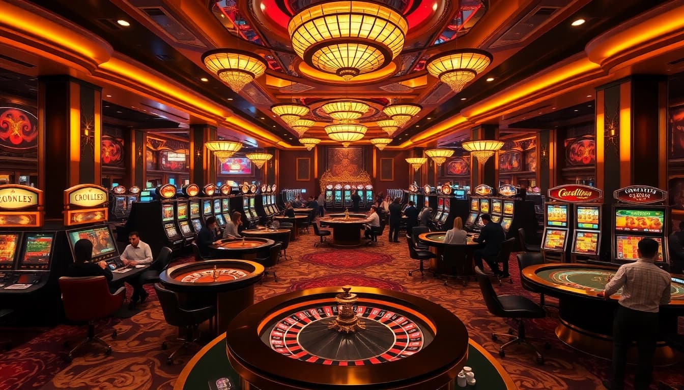 Experience the excitement at mmoo com with a vibrant view of casino games and slot machines.