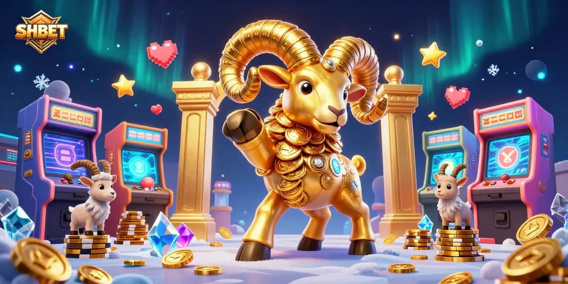 Play big and win at SHBET with thrilling gaming action featuring a golden ram charging at a casino gate.