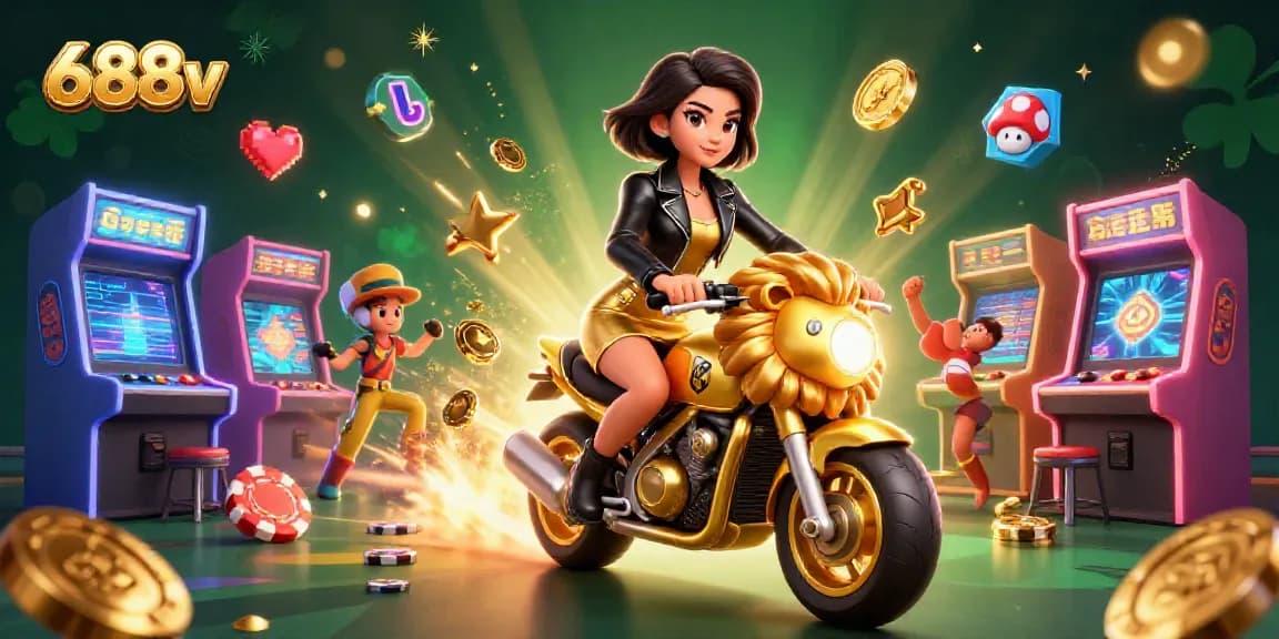 Experience thrilling wins with 688v's glamorous lion-themed casino illustration.