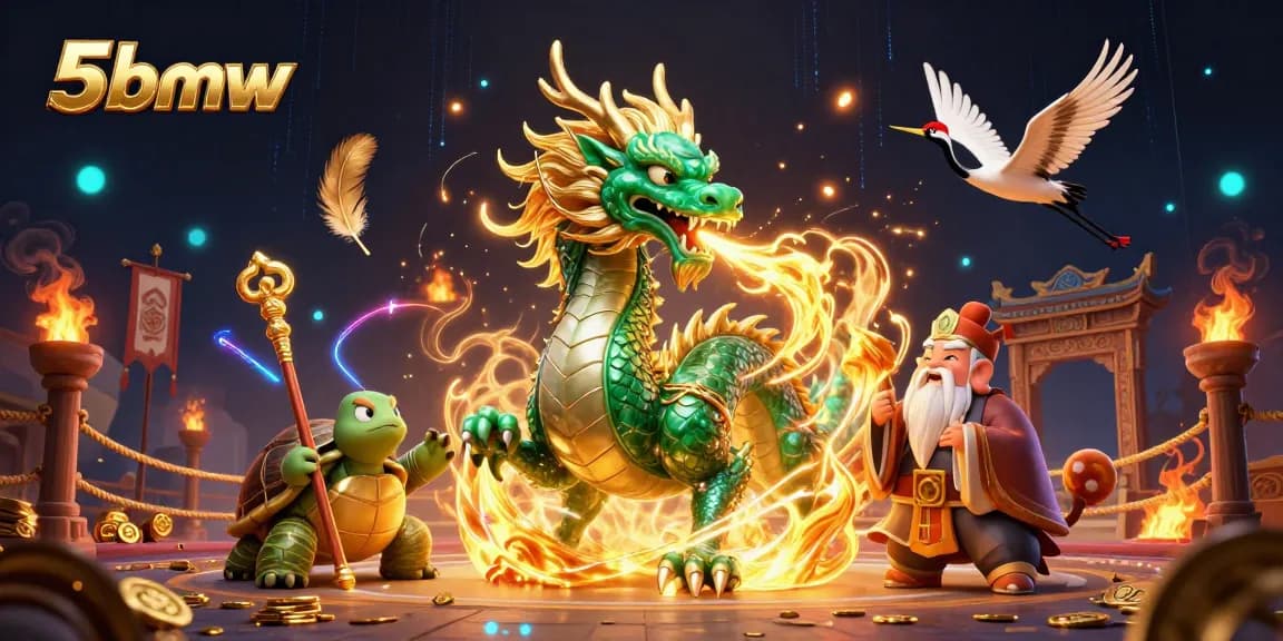 Engage with 5bmw's vibrant Asian casino scene, featuring dragons, sage turtles, and dynamic cockfighting elements.