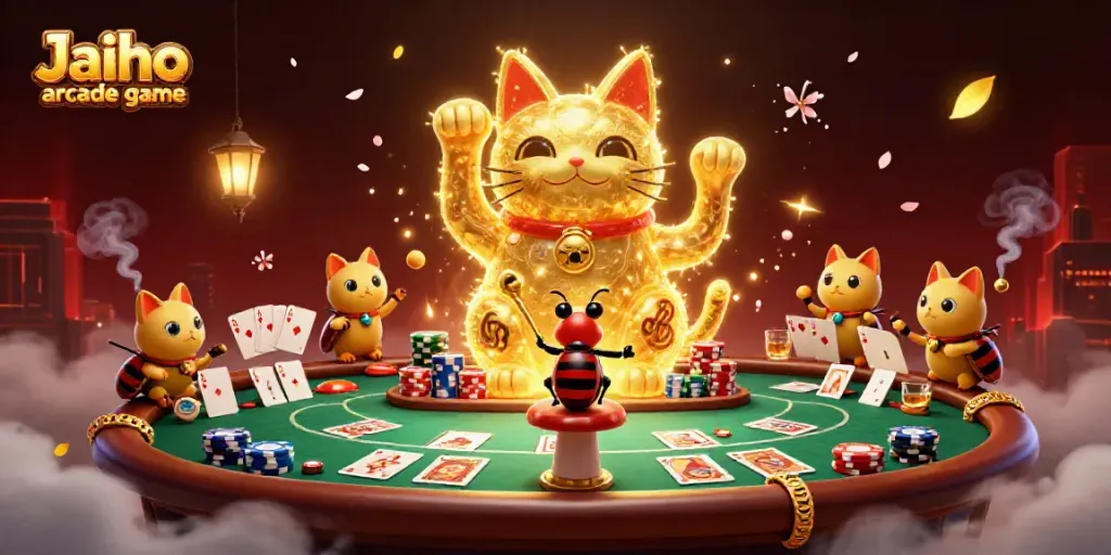 Experience the Jaiho arcade game with vibrant characters and dynamic casino elements in a captivating scene.