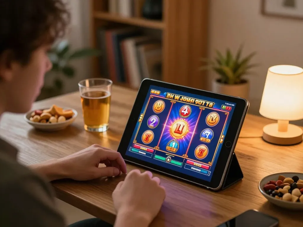 Player enjoying an exciting slots game on Jilipinas at home with vibrant graphics visible on the screen
