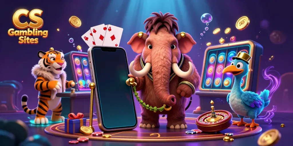 Experience the excitement on CS Gambling Sites with vibrant characters and gaming elements in a lively casino scene.