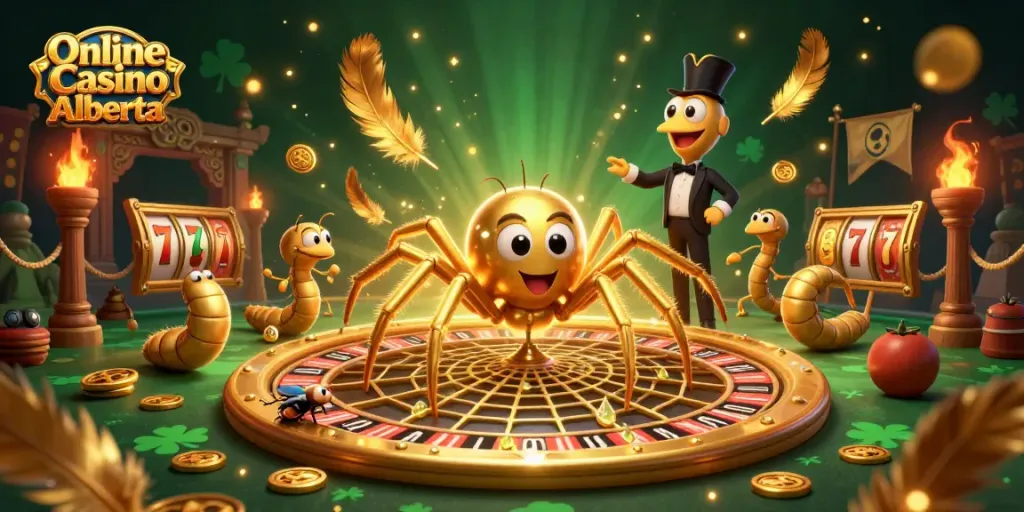 Experience the thrilling action of Online Casino Alberta's spinning roulette in a vibrant 3D scene.