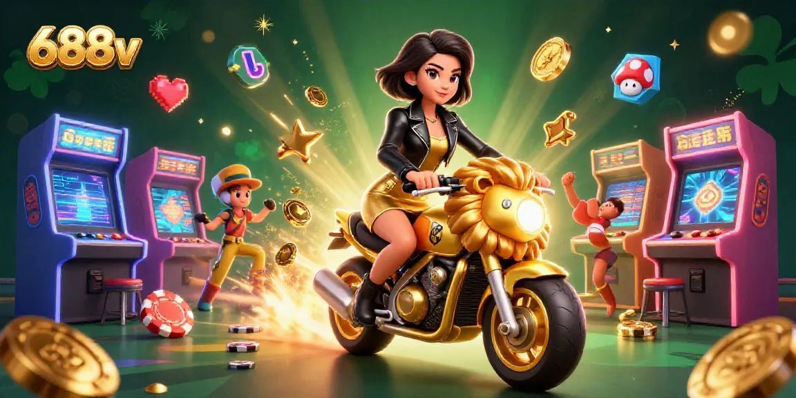 Experience thrilling wins with 688v's glamorous lion-themed casino illustration.