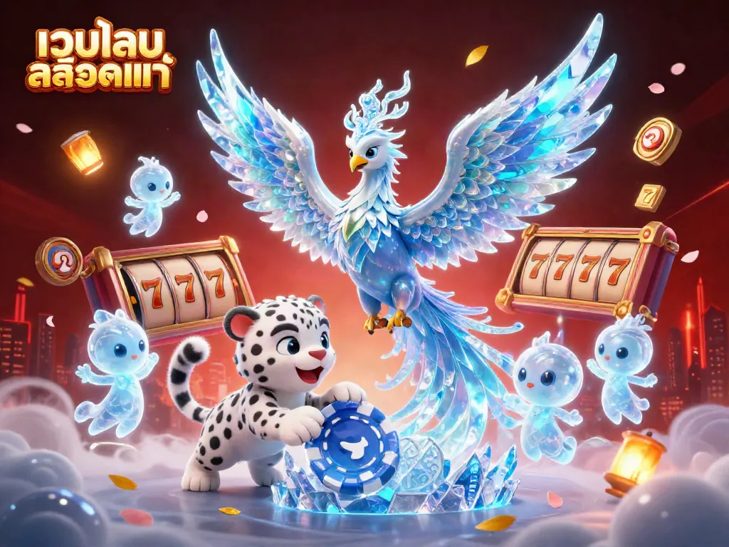 Experience the excitement of เว็บเกมสล็อตแท้ with a vibrant ice phoenix and dynamic slot game elements.