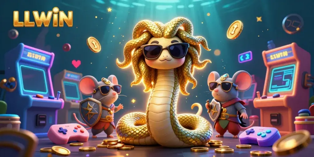 Experience thrilling gameplay with LLWIN's vibrant casino environment and playful characters.