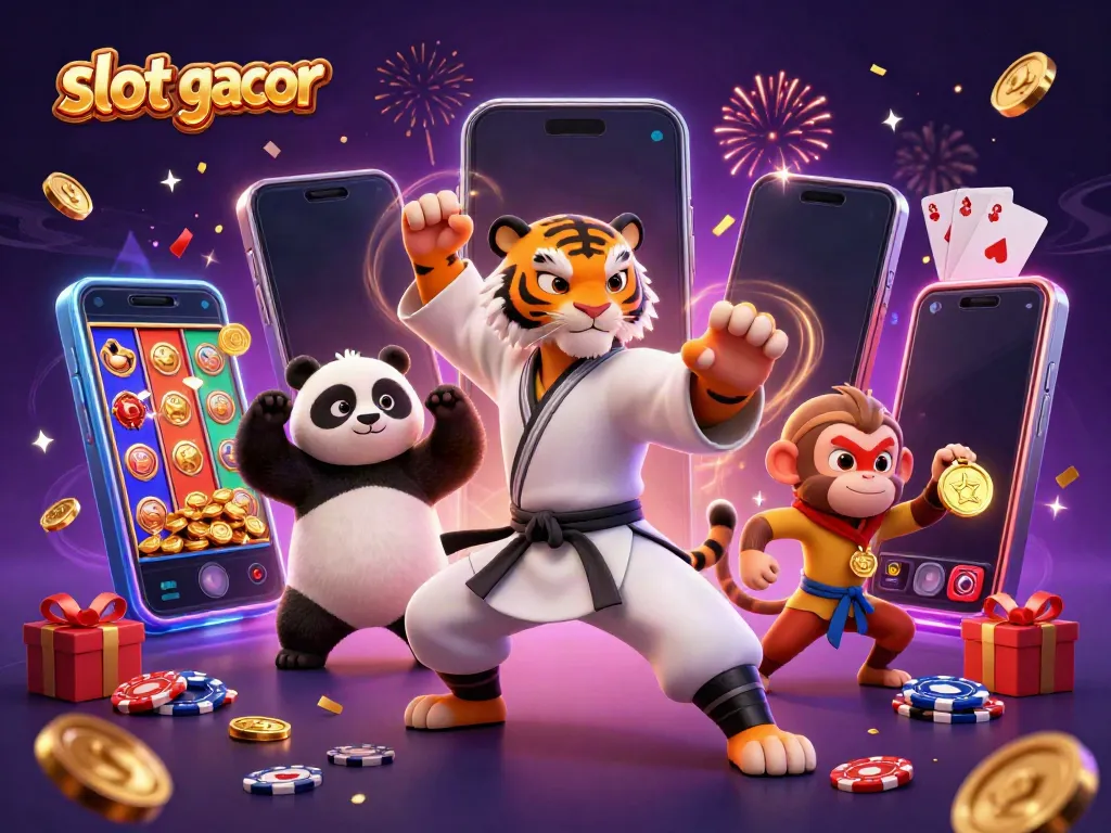 Engage with slot gacor thrills through playful characters in a vibrant casino atmosphere.