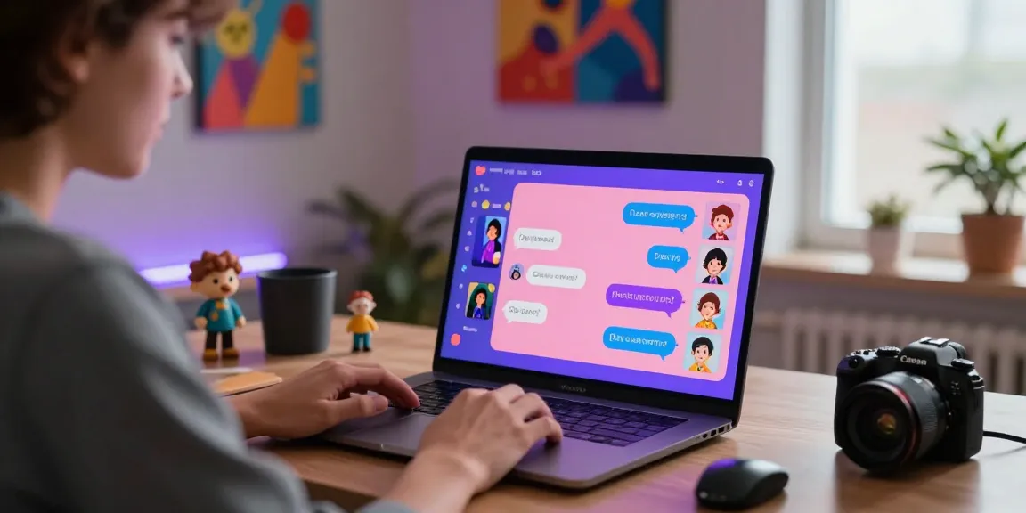 Engaging NSFW AI character interaction on laptop showcasing customizable features in a modern office.