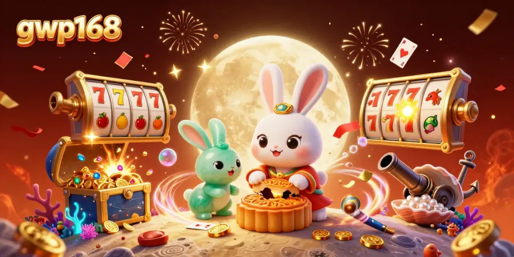 GWP168 menghimpun keberuntungan dengan simbol slot di ilustrasi 3D ceria.