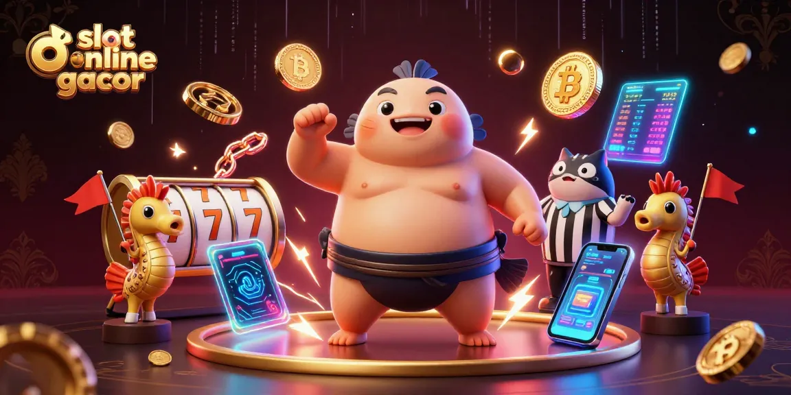 Memainkan slot online gacor dengan jackpot tinggi dalam ilustrasi kasino berwarna cerah.