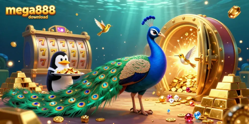 Join the excitement with the mega888 download, featuring stunning gems and jackpot symbols in a vibrant casino atmosphere.