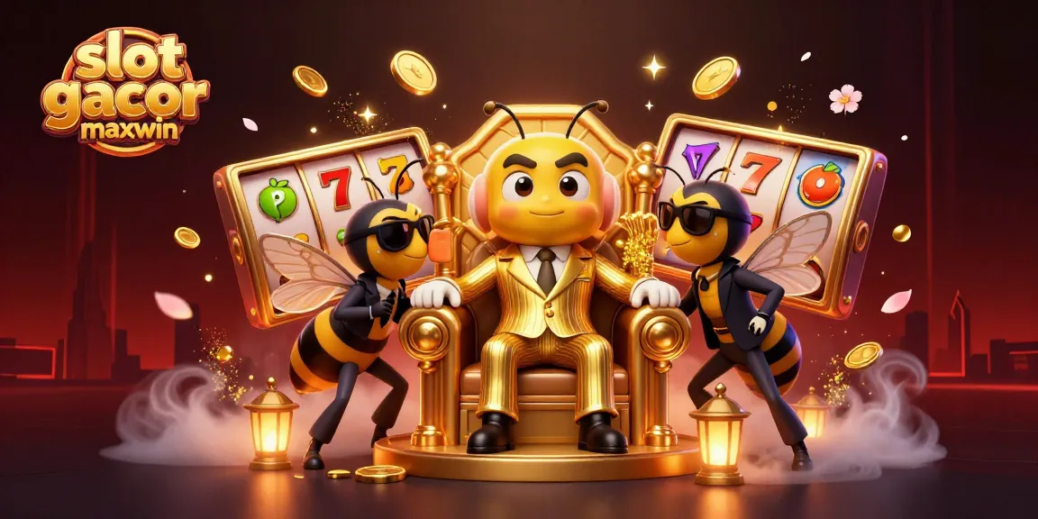 Engaging scene of slot gacor maxwin featuring cartoon bee mob boss and lively casino elements.