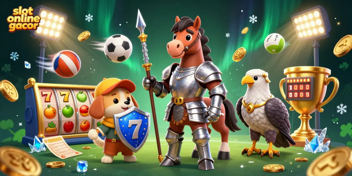 Slot online gacor dengan simbol keberuntungan dan karakter menarik dalam ilustrasi 3D yang dinamis.