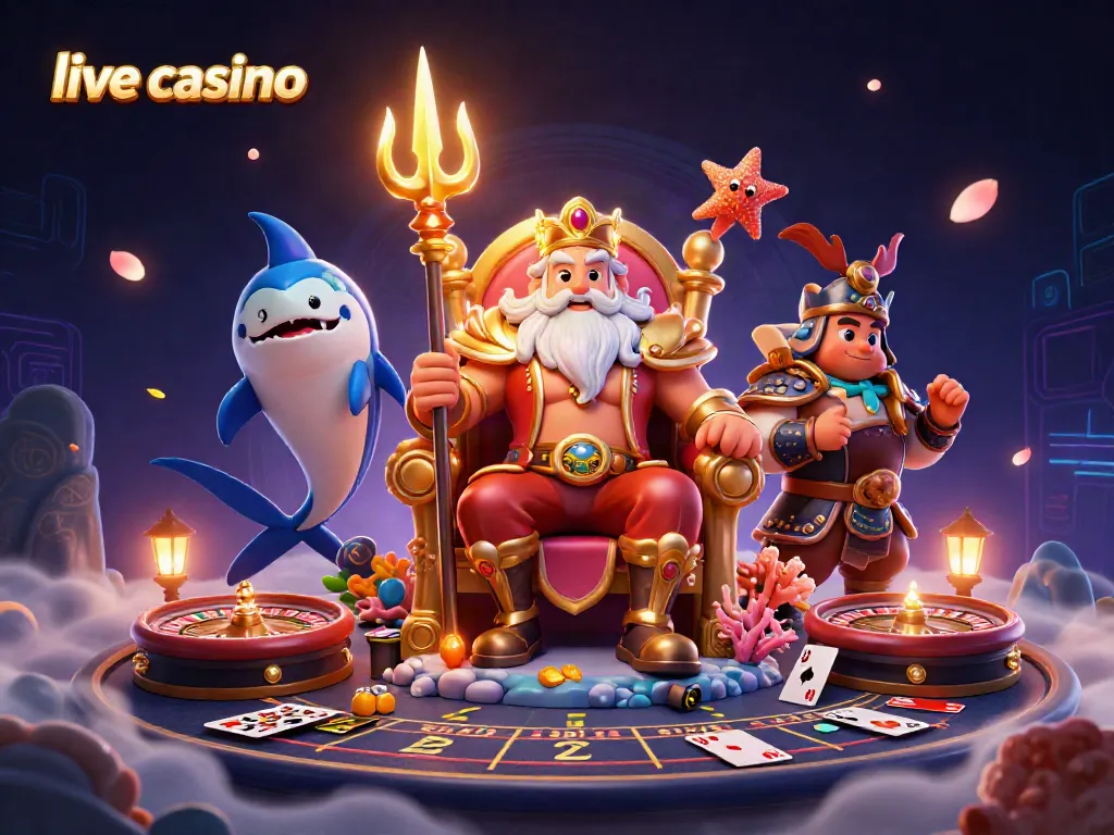 Menghadirkan suasana interaktif dengan dealer live casino dalam ilustrasi 3D yang megah.