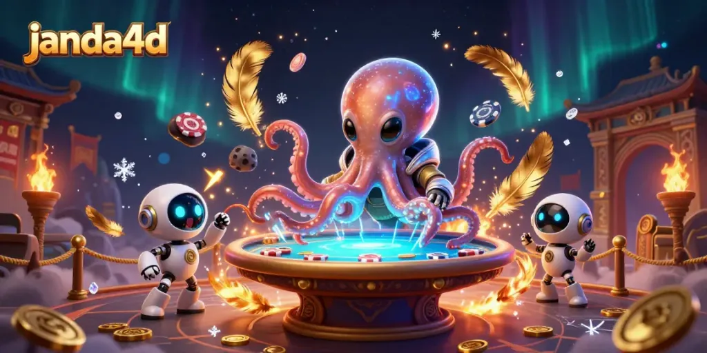 janda4d menawarkan pengalaman judi yang unik dengan karakter gurita alien dan robot di meja poker holografik.