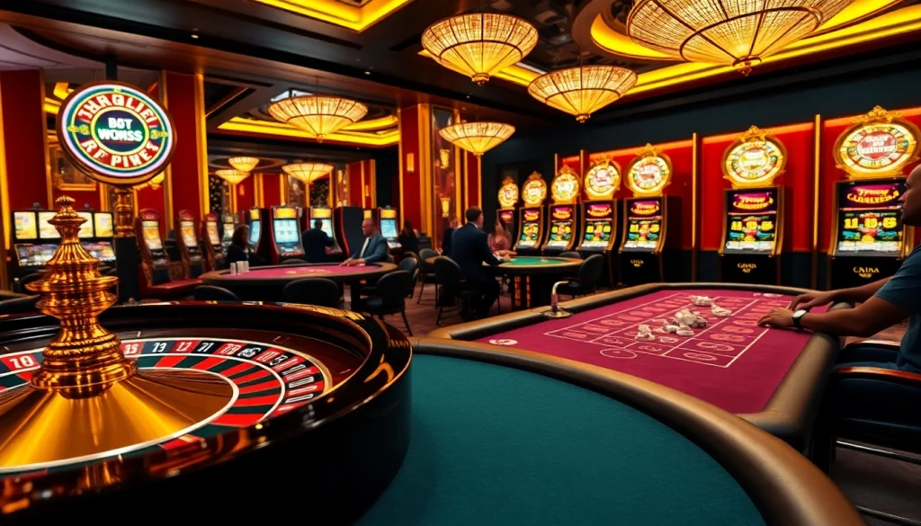 Players enjoying immersive gaming experiences at luxury138, surrounded by vibrant casino elements and elegant designs.