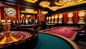 Players enjoying immersive gaming experiences at luxury138, surrounded by vibrant casino elements and elegant designs.