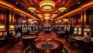 Experience the excitement at mmoo com with a vibrant view of casino games and slot machines.