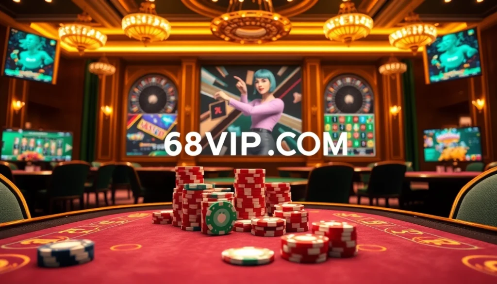 Experience thrilling gameplay at 68VIP.COM with luxurious casino tables and digital slots in action.