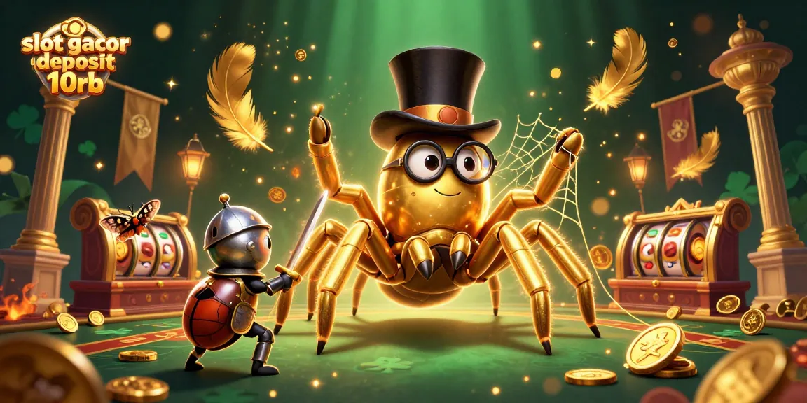 Experience the thrill of slot gacor deposit 10rb in this vibrant casino scene featuring a golden tarantula and beetle knight.