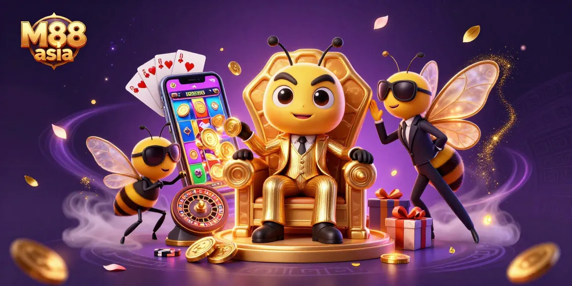 M88 asia showcases an engaging online betting scene with a bumblebee mob boss and alluring gambling elements.