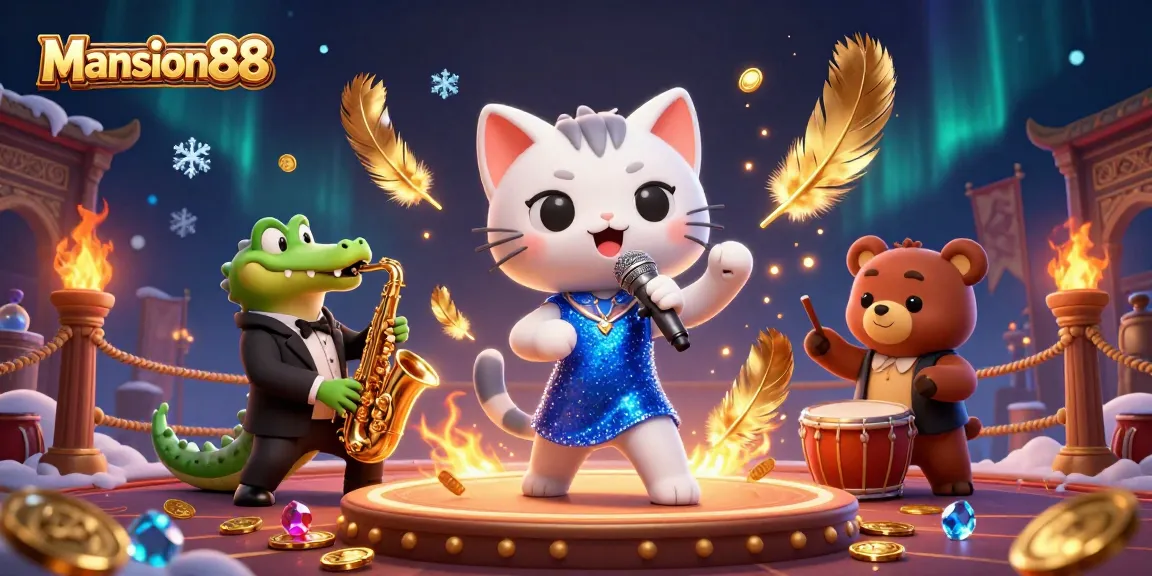 Mansion88 showcases a vibrant 3D scene with lively characters engaging in exciting casino activities and surrounded by dynamic gaming elements.