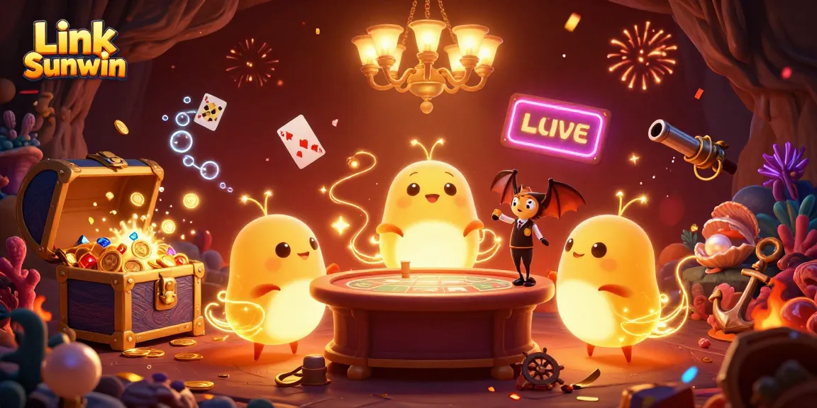 Experience exciting wins at Link Sunwin with a vibrant casino scene featuring glowworms and a bat dealer.