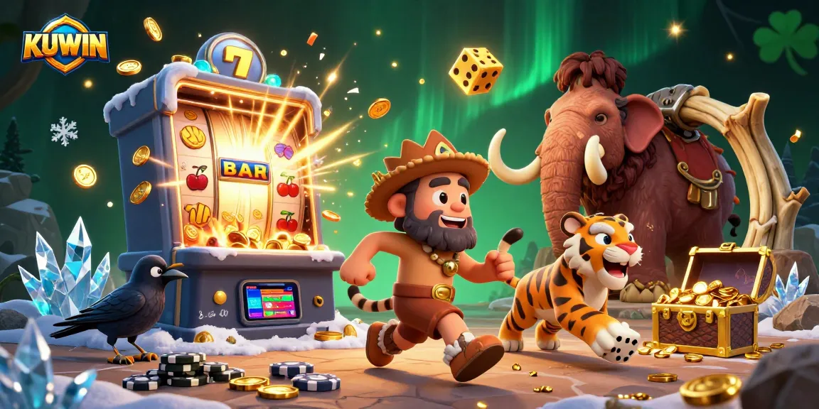 Engage in thrilling gaming experiences with KUWIN in a vibrant prehistoric casino setting.