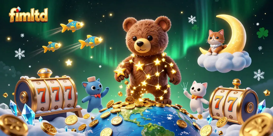 Play exciting slots at fimltd while a constellation bear collects coins with captivating moonlit elements.
