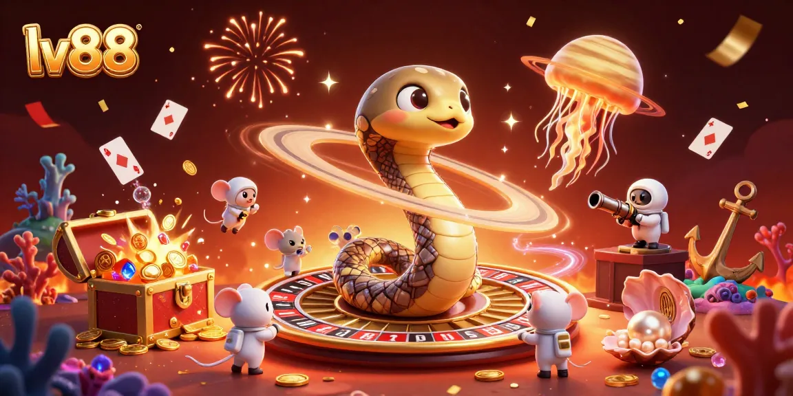 Experience thrilling bets at lv88 with a cosmic roulette scene featuring a Saturn ring snake and adventurous mice.